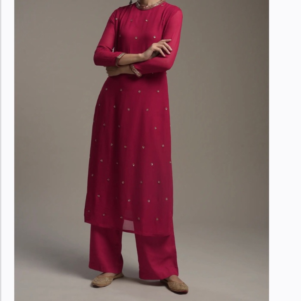 Women sequin kurta burgundy s16